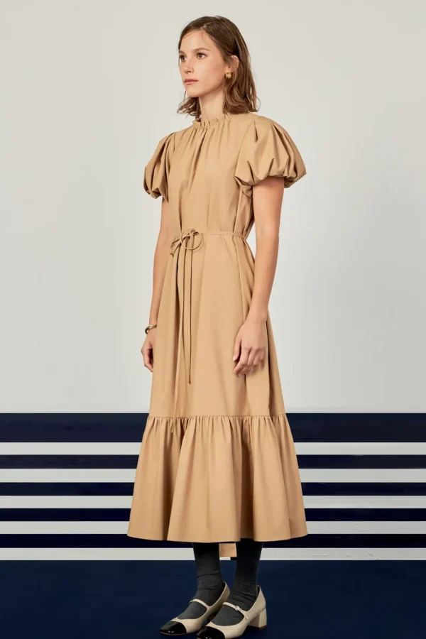 ENGLISH FACTORY Tops*- Skinny Belted Midi Dress CAMEL