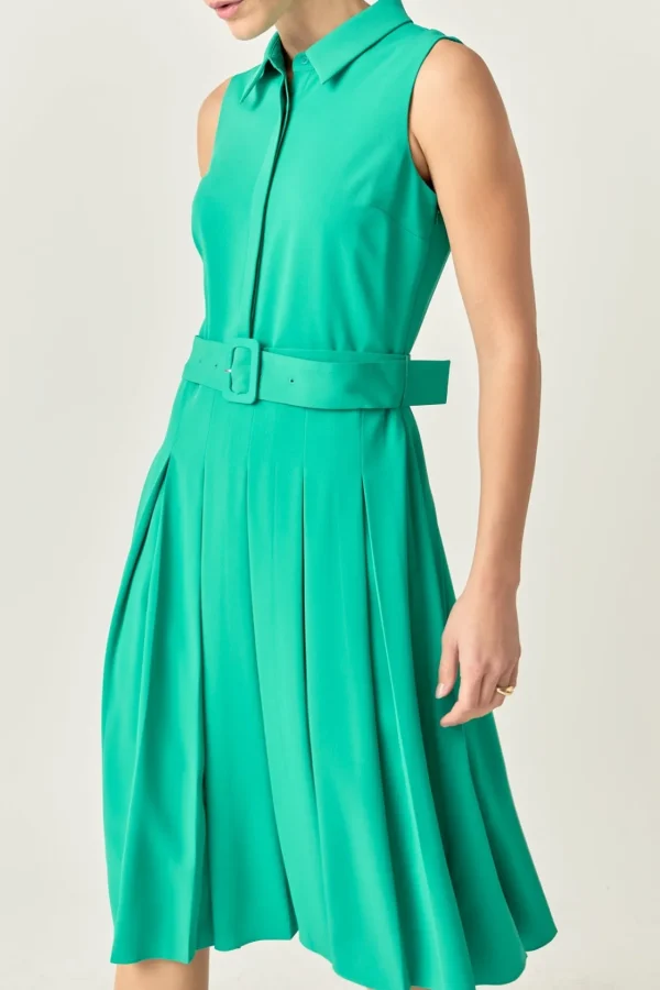 ENGLISH FACTORY Tops*- Sleeveless Pleated Midi Dress KELLYGREEN