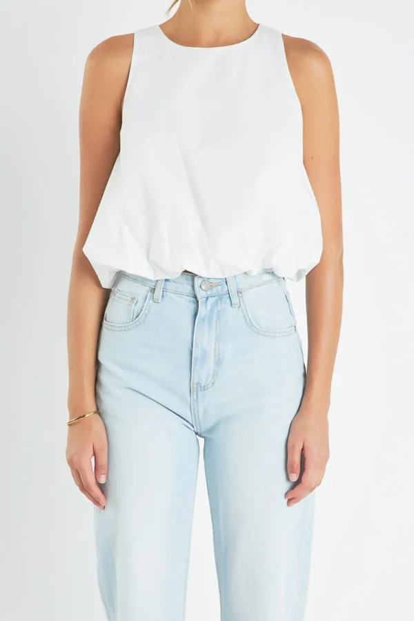 ENGLISH FACTORY Tops*- Sleeveless Bubble Cropped Top WHITE