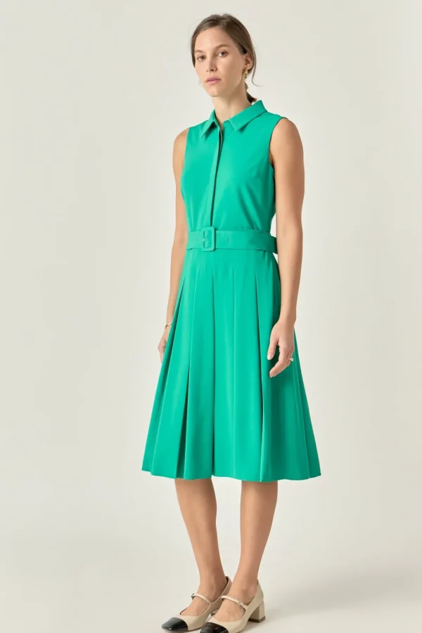 ENGLISH FACTORY Tops*- Sleeveless Pleated Midi Dress KELLYGREEN