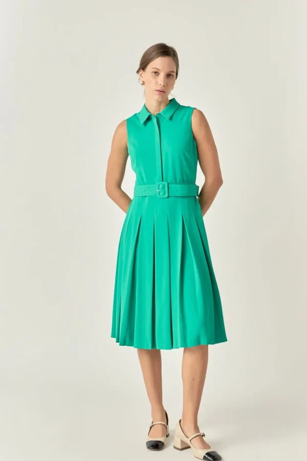 ENGLISH FACTORY Tops*- Sleeveless Pleated Midi Dress KELLYGREEN