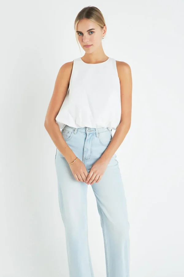 ENGLISH FACTORY Tops*- Sleeveless Bubble Cropped Top WHITE