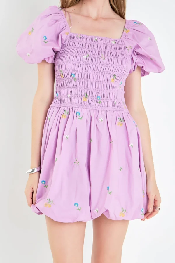 ENGLISH FACTORY Tops*- Smocked Dress with Balloon Sleeves