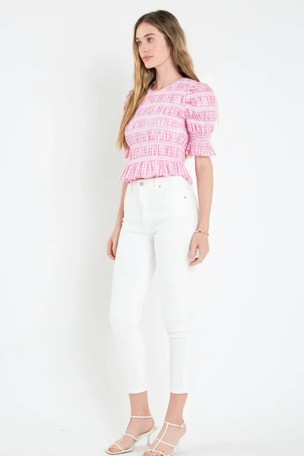 ENGLISH FACTORY Tops*- Smocked Gingham Top PINK