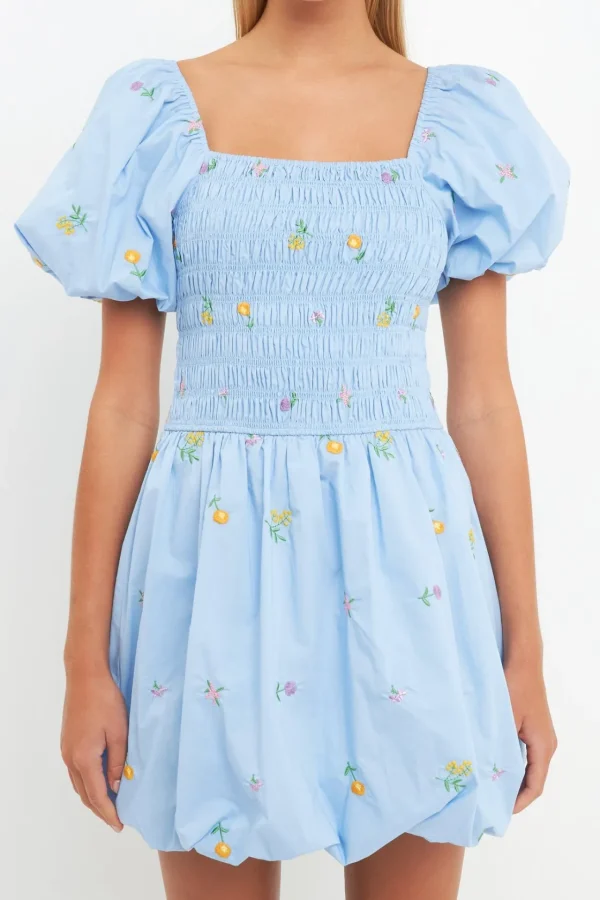 ENGLISH FACTORY Tops*- Smocked Dress with Balloon Sleeves