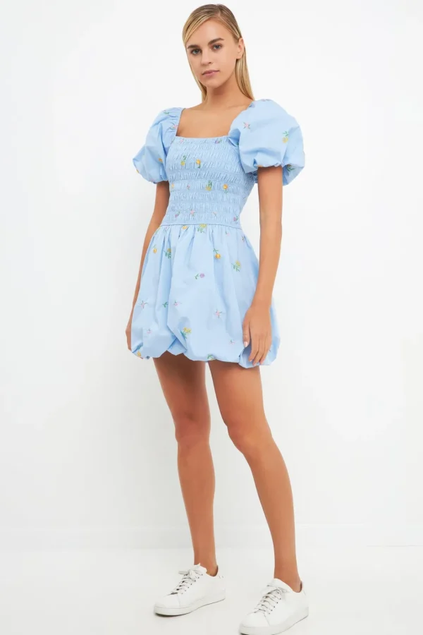 ENGLISH FACTORY Tops*- Smocked Dress with Balloon Sleeves