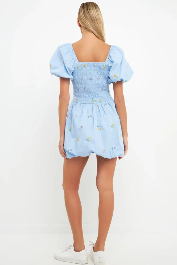 ENGLISH FACTORY Tops*- Smocked Dress with Balloon Sleeves