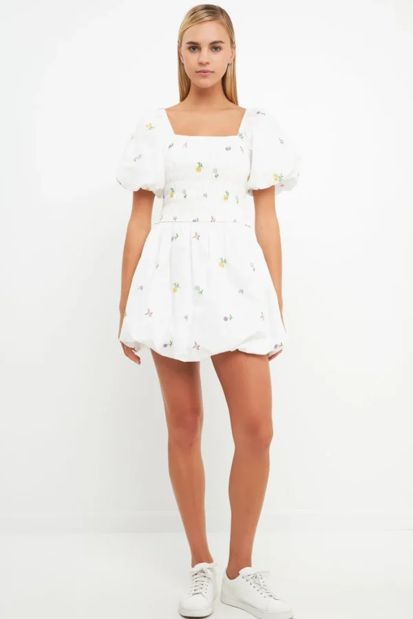 ENGLISH FACTORY Tops*- Smocked Dress with Balloon Sleeves