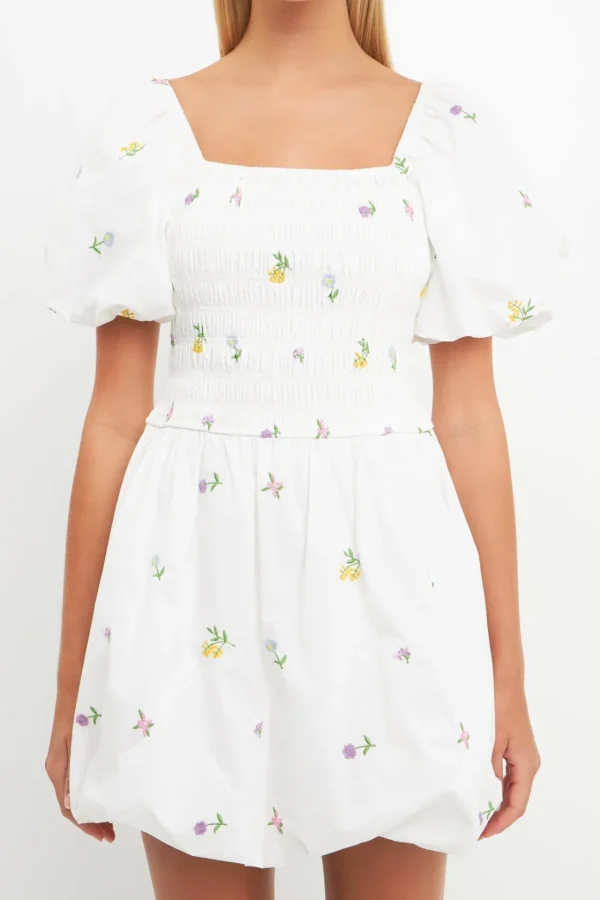 ENGLISH FACTORY Tops*- Smocked Dress with Balloon Sleeves