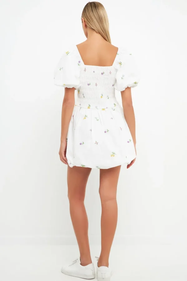 ENGLISH FACTORY Tops*- Smocked Dress with Balloon Sleeves