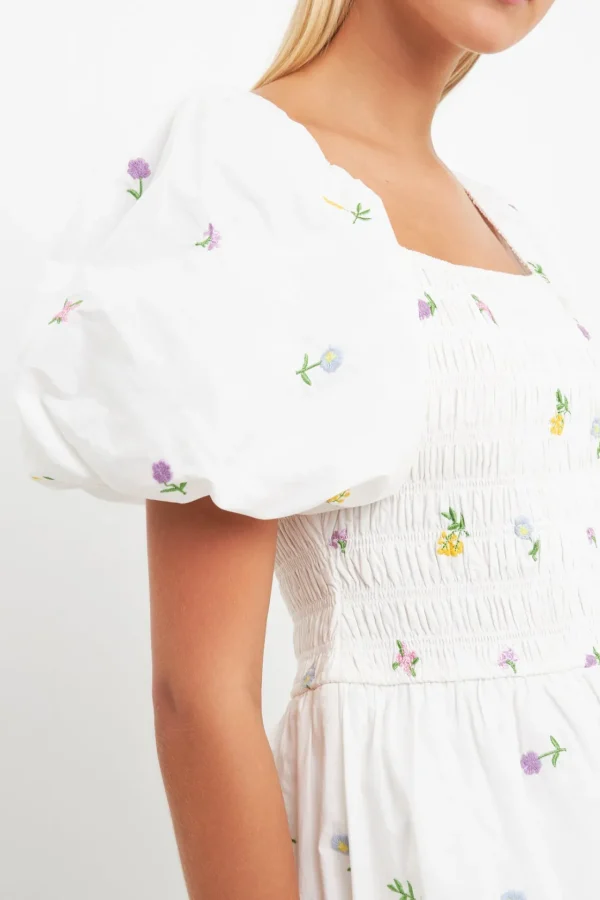 ENGLISH FACTORY Tops*- Smocked Dress with Balloon Sleeves