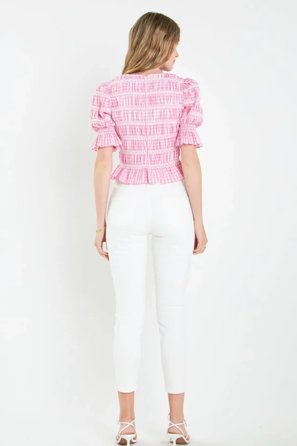 ENGLISH FACTORY Tops*- Smocked Gingham Top PINK