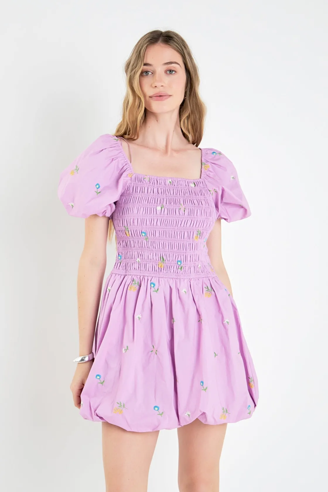 english_factory__smocked__3-1.webp ENGLISH FACTORY Tops*- Smocked Dress with Balloon Sleeves