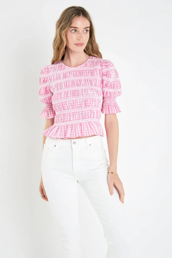 ENGLISH FACTORY Tops*- Smocked Gingham Top PINK