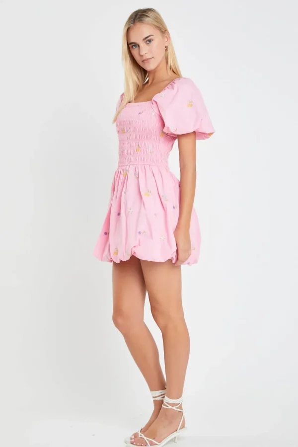 ENGLISH FACTORY Tops*- Smocked Dress with Balloon Sleeves