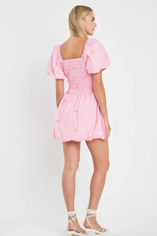 ENGLISH FACTORY Tops*- Smocked Dress with Balloon Sleeves