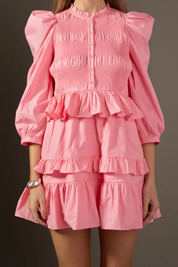 ENGLISH FACTORY Tops*- Smocking Detail Mini Dress