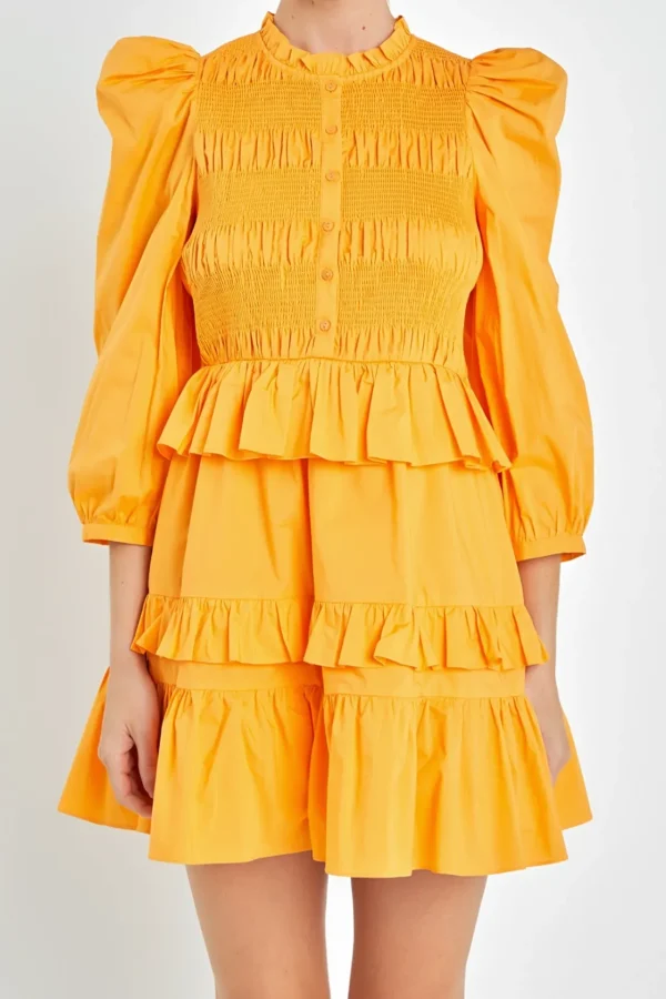 ENGLISH FACTORY Tops*- Smocking Detail Mini Dress
