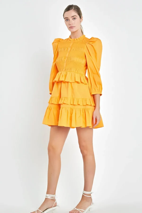 ENGLISH FACTORY Tops*- Smocking Detail Mini Dress