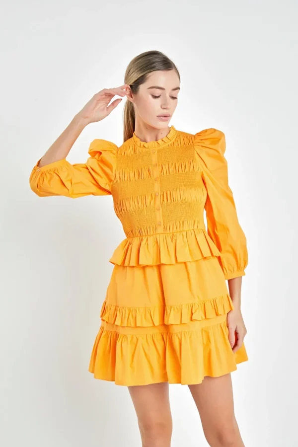 ENGLISH FACTORY Tops*- Smocking Detail Mini Dress