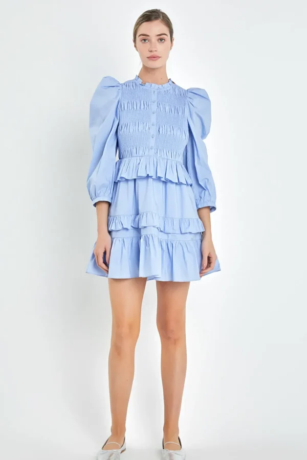 ENGLISH FACTORY Tops*- Smocking Detail Mini Dress