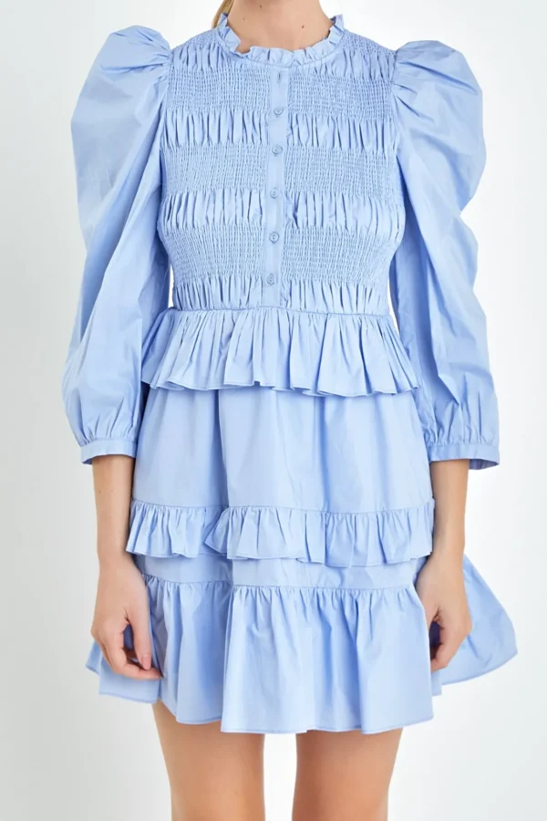 ENGLISH FACTORY Tops*- Smocking Detail Mini Dress