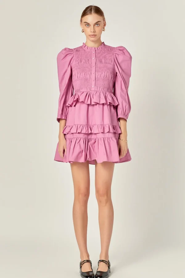ENGLISH FACTORY Tops*- Smocking Detail Mini Dress