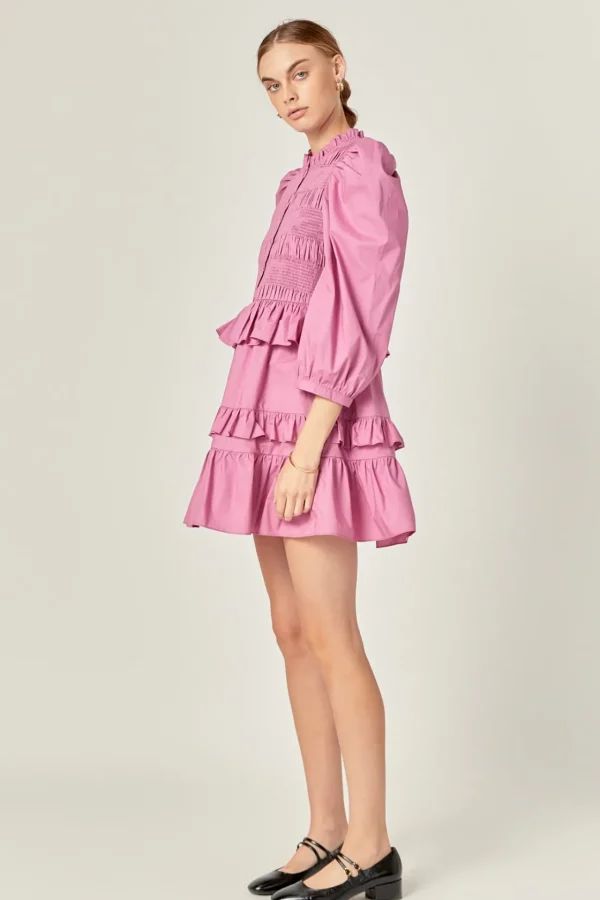 ENGLISH FACTORY Tops*- Smocking Detail Mini Dress