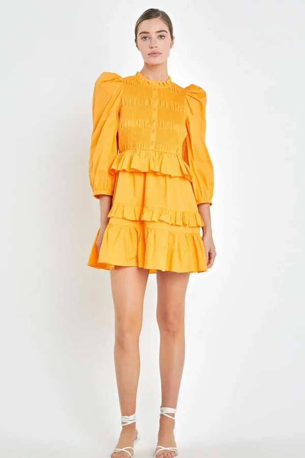 ENGLISH FACTORY Tops*- Smocking Detail Mini Dress