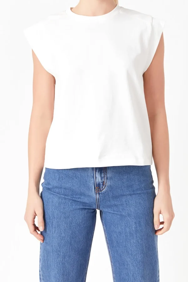 ENGLISH FACTORY Tops*- Solid Ribbed Cotton T-shirt