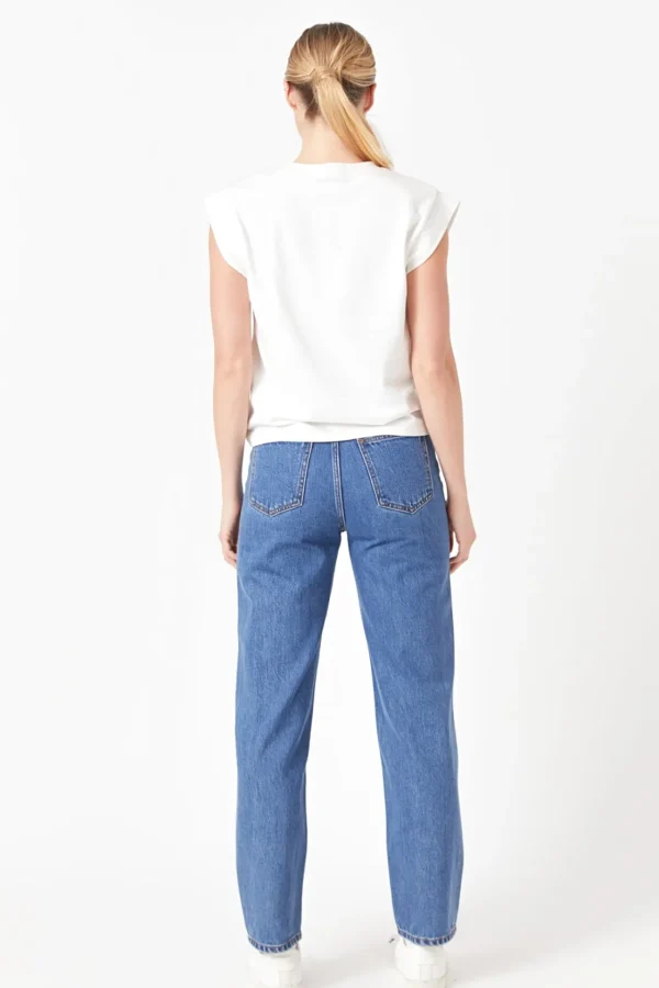 ENGLISH FACTORY Tops*- Solid Ribbed Cotton T-shirt
