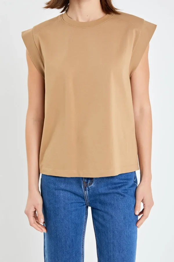 ENGLISH FACTORY Tops*- Solid Ribbed Cotton T-shirt