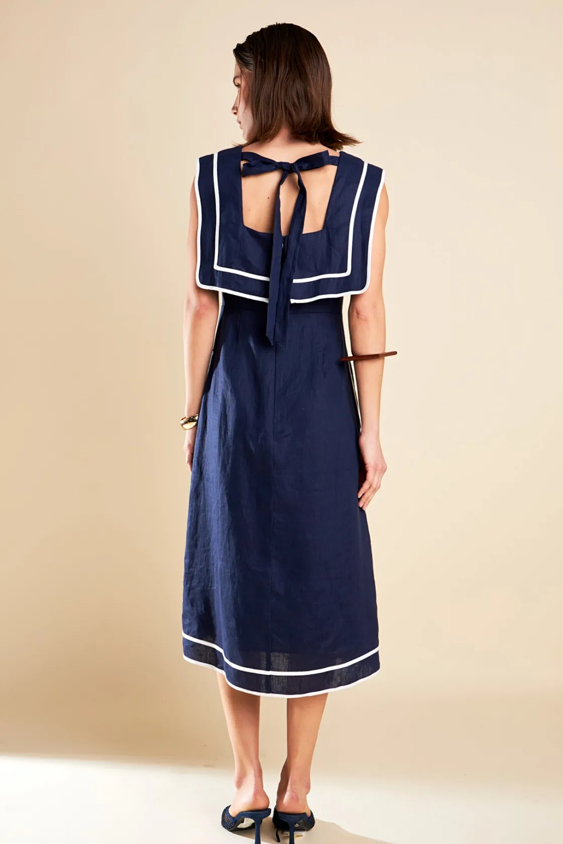 english_factory__square_n_2-1.webp ENGLISH FACTORY Tops*- Square Neckline Midi Dress NAVY/WHITE