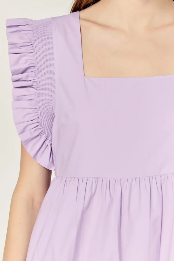ENGLISH FACTORY Tops*- Square-Neck Tiered Midi Dress LILAC