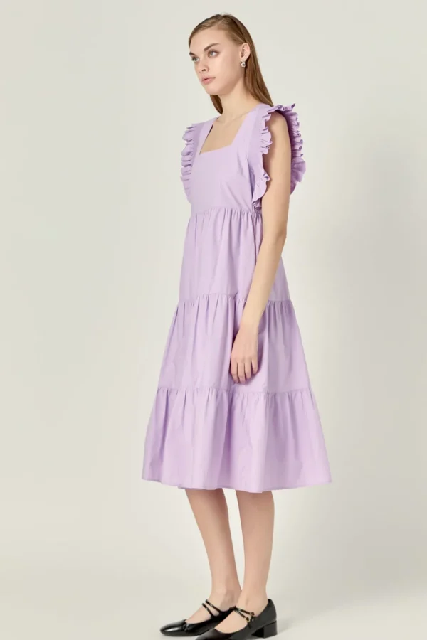 ENGLISH FACTORY Tops*- Square-Neck Tiered Midi Dress LILAC
