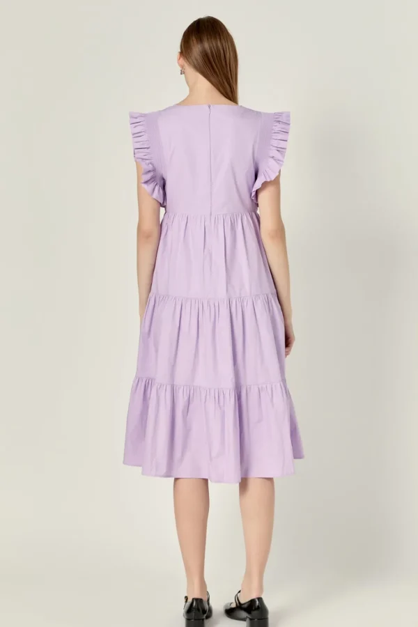 ENGLISH FACTORY Tops*- Square-Neck Tiered Midi Dress LILAC