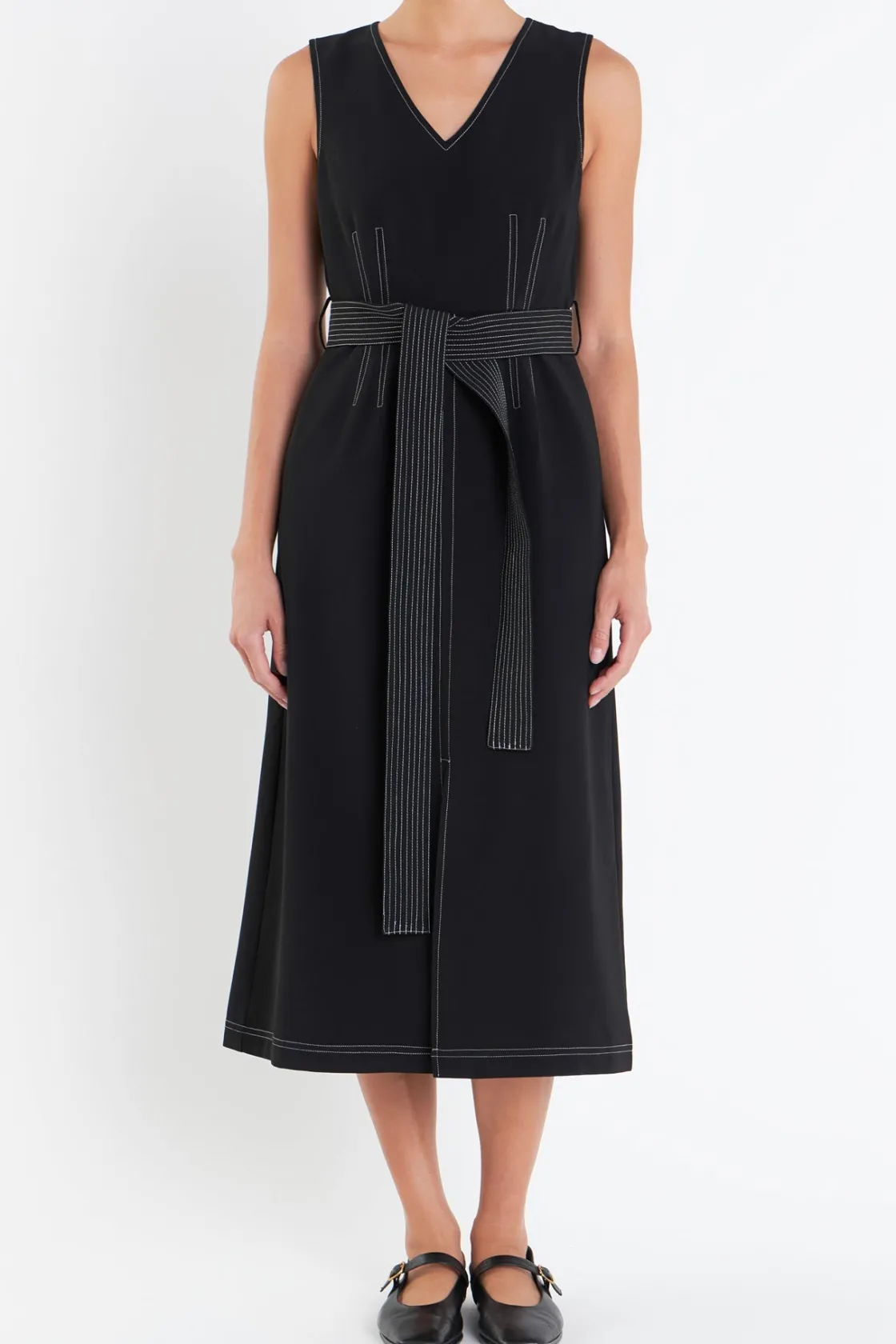 english_factory__stitch_d_0.webp ENGLISH FACTORY Tops*- Stitch Detail Midi Dress BLACK
