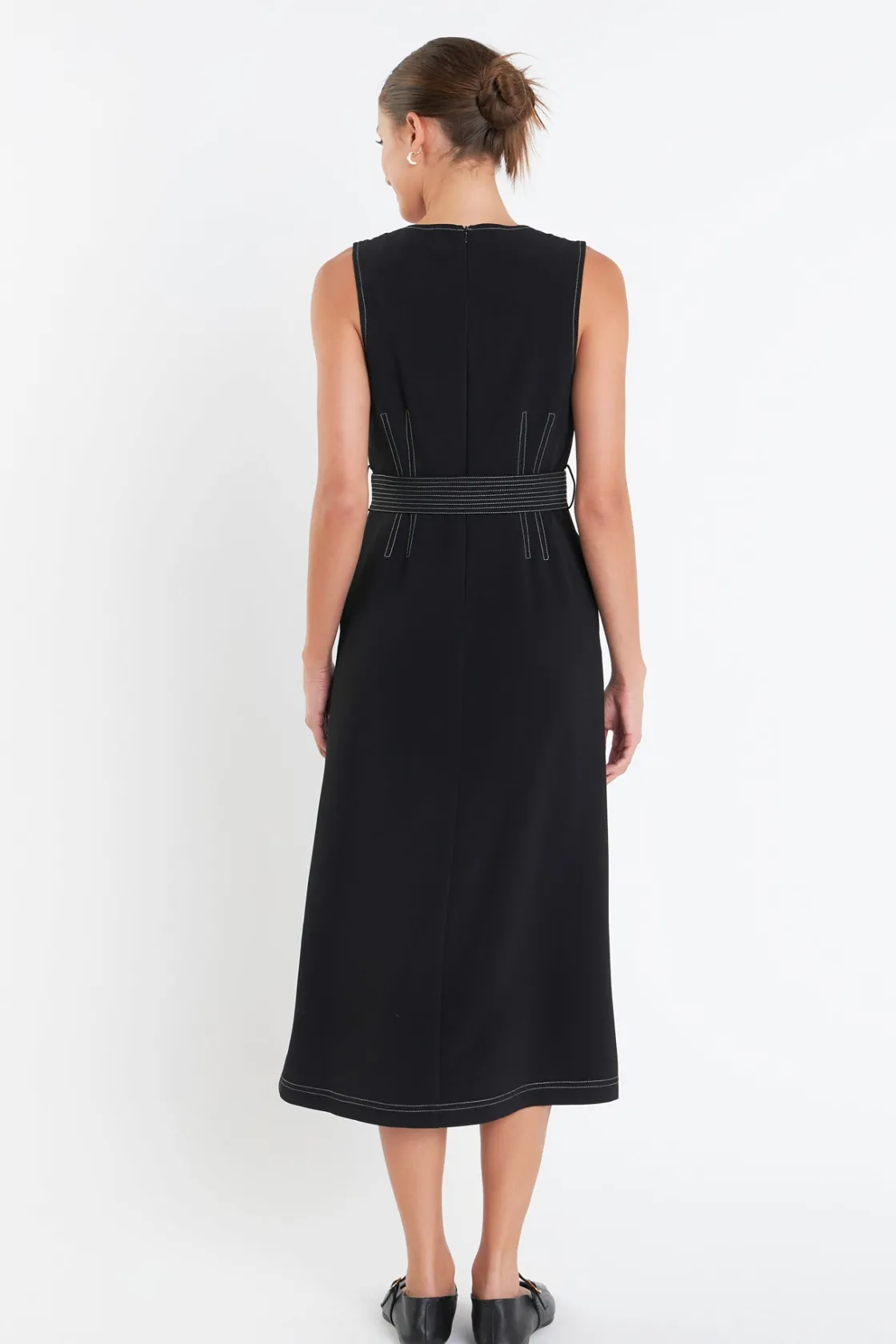 english_factory__stitch_d_2.webp ENGLISH FACTORY Tops*- Stitch Detail Midi Dress BLACK