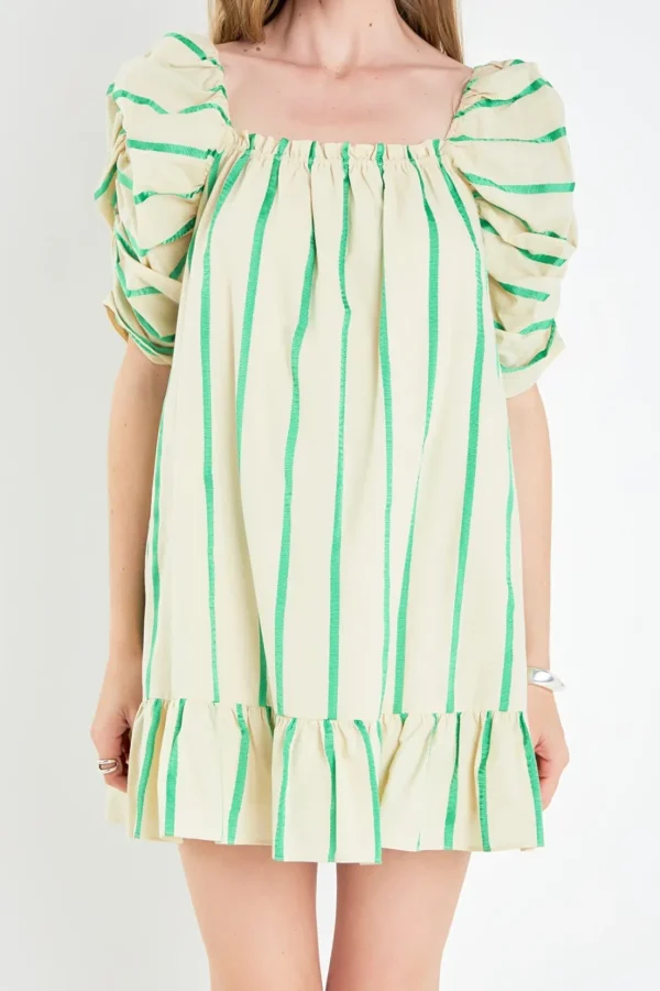 ENGLISH FACTORY Tops*- Stripe Babydoll Dress BEIGE/GREEN