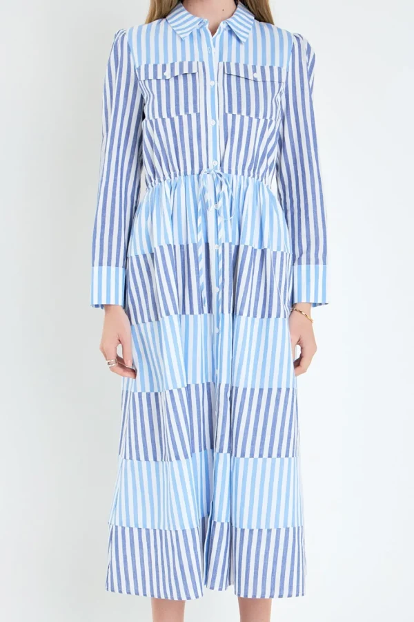 ENGLISH FACTORY Tops*- Stripe Block Maxi Dress BLUE