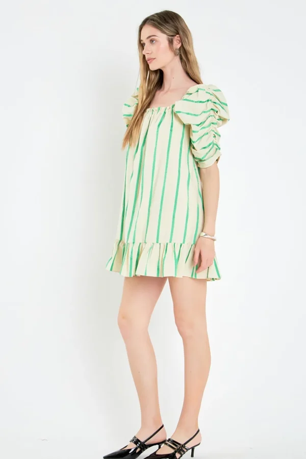 ENGLISH FACTORY Tops*- Stripe Babydoll Dress BEIGE/GREEN