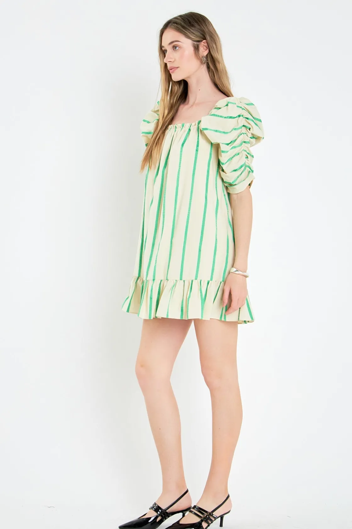 english_factory__stripe_b_1-1.webp ENGLISH FACTORY Tops*- Stripe Babydoll Dress BEIGE/GREEN