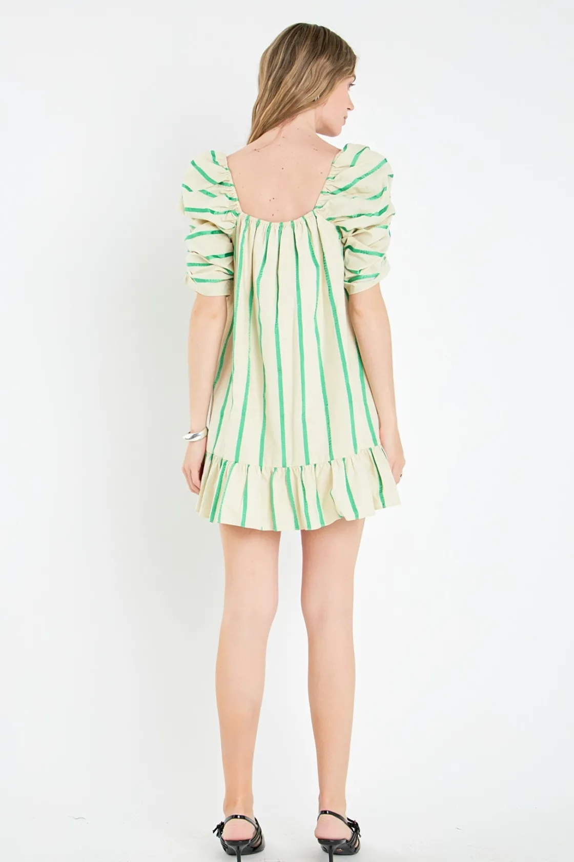 english_factory__stripe_b_2-1.webp ENGLISH FACTORY Tops*- Stripe Babydoll Dress BEIGE/GREEN