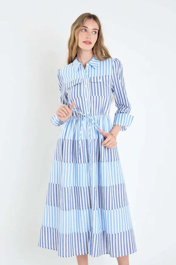 ENGLISH FACTORY Tops*- Stripe Block Maxi Dress BLUE