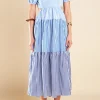 ENGLISH FACTORY Tops*- Stripe Color Block Midi Dress BLUE