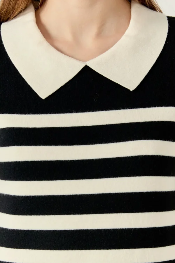 ENGLISH FACTORY Tops*- Stripe Collar Mini Dress BLACK/WHITE