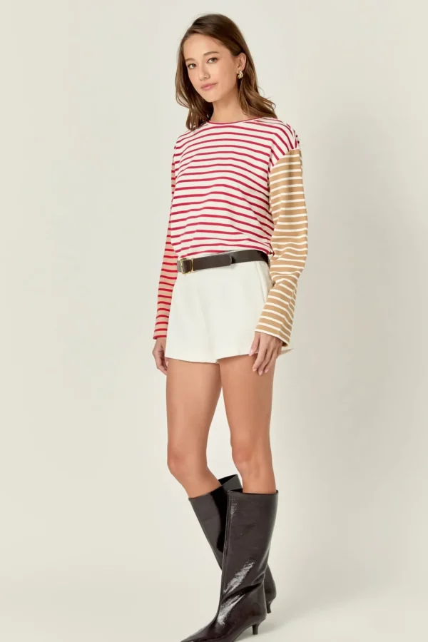 ENGLISH FACTORY Tops*- Stripe Color Block Sweatshirt REDMULTI