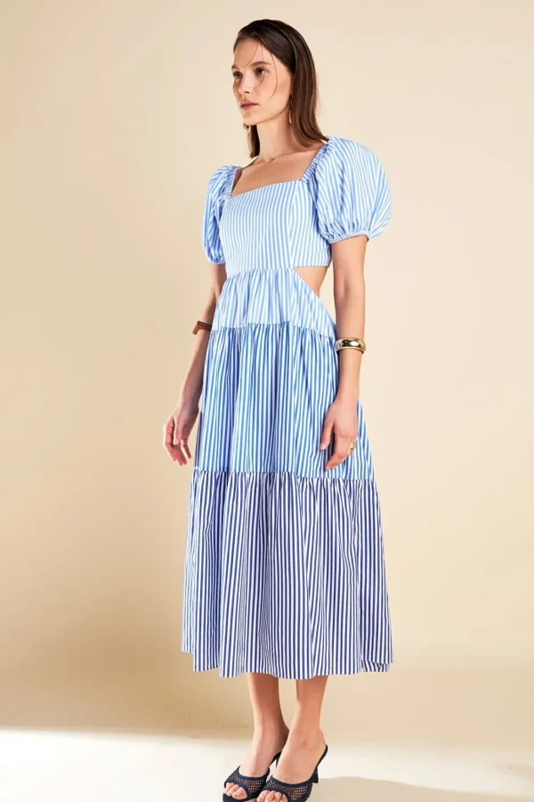 ENGLISH FACTORY Tops*- Stripe Color Block Midi Dress BLUE