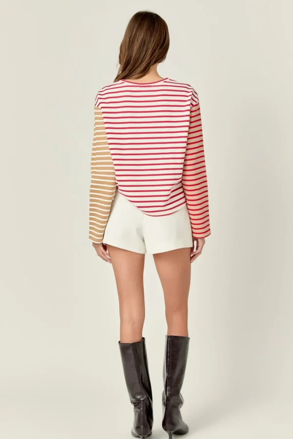 ENGLISH FACTORY Tops*- Stripe Color Block Sweatshirt REDMULTI