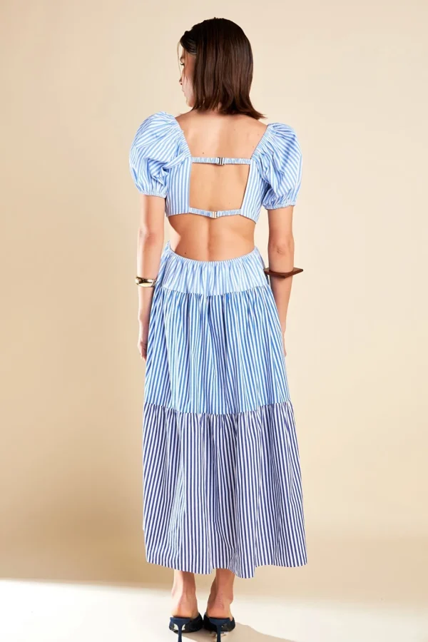 ENGLISH FACTORY Tops*- Stripe Color Block Midi Dress BLUE